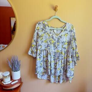 Emaline Floral Button-Down Peplum Blouse – Size Large 🌼